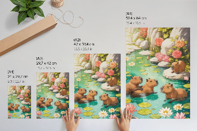 Poster rezistent pentru perete Capibara în florile iazului, armonia naturii