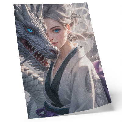 Poster în culori saturate Detalii delicate ale dragonului cu păr argintiu