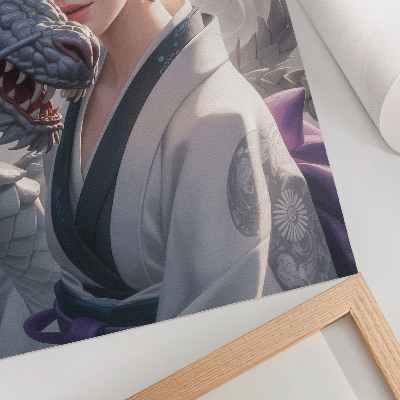 Poster în culori saturate Detalii delicate ale dragonului cu păr argintiu