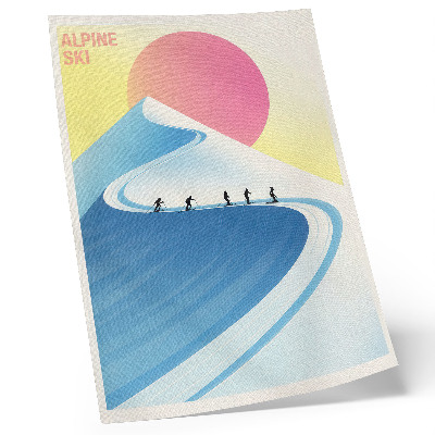 Poster în culori saturate O scenă minimalistă cu schiori și cer