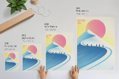 Poster în culori saturate O scenă minimalistă cu schiori și cer