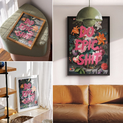 Poster rezistent pentru perete Litere roz pe un fundal de flori colorate