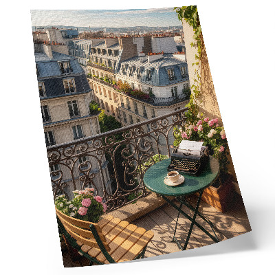 Poster în culori saturate Cafenea cu balcon cu vedere la blocurile de locuințe