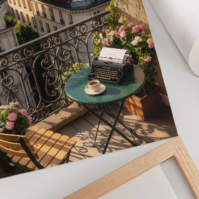 Poster în culori saturate Cafenea cu balcon cu vedere la blocurile de locuințe