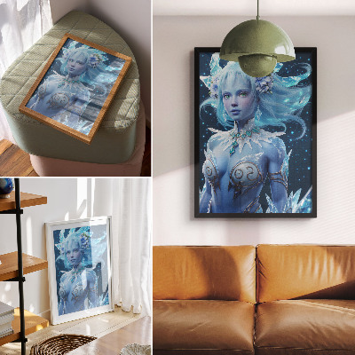 Grafică modernă pe pânză Atmosferă fantastică, figură magică, cristale de gheață