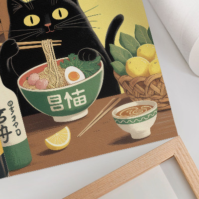 Poster rezistent pentru perete Pisică cu ramen și lămâi, temă japoneză, atmosferă atemporală