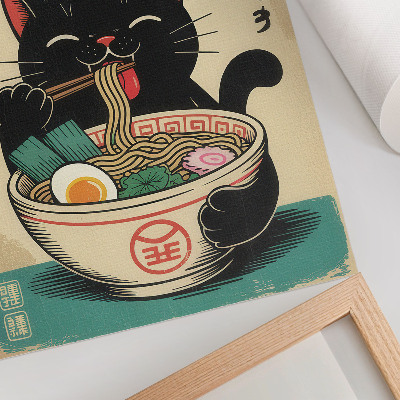 Grafică modernă pe pânză Inspirații retro japoneze cu bol de ramen Black Cat