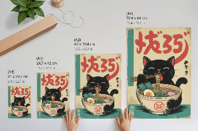 Grafică modernă pe pânză Inspirații retro japoneze cu bol de ramen Black Cat