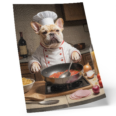 Poster în culori saturate Bulldog în bucătărie, stil amuzant și suprarealist