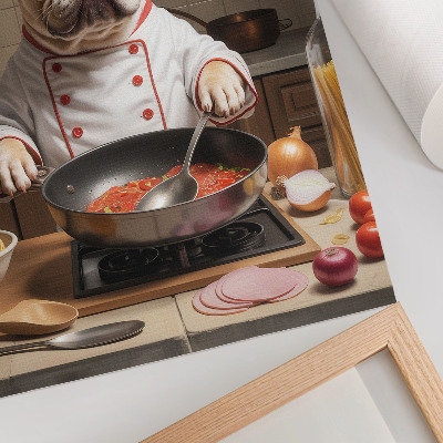 Poster în culori saturate Bulldog în bucătărie, stil amuzant și suprarealist