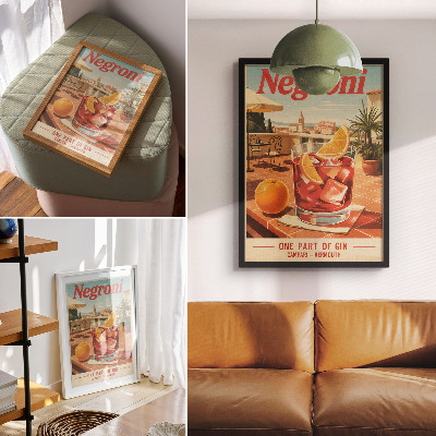 Poster în culori saturate Băutură de portocale pe terasă, atmosferă în stil retro