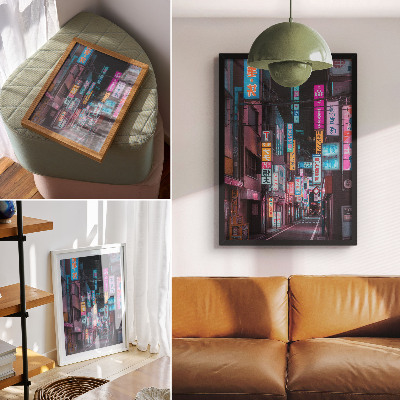 Poster rezistent pentru perete Lumini neon turcoaz și roz ale orașului de noapte