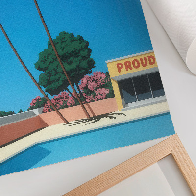 Poster rezistent pentru perete Piscină în stil modern cu palmieri și cer albastru