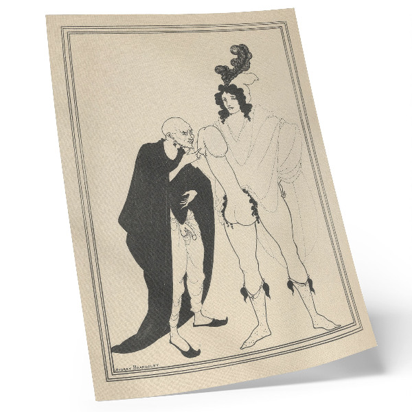 Poster în culori saturate Examenul Vestitorului bazat pe Lisistrata lui Aristofan, Aubrey Beardsley