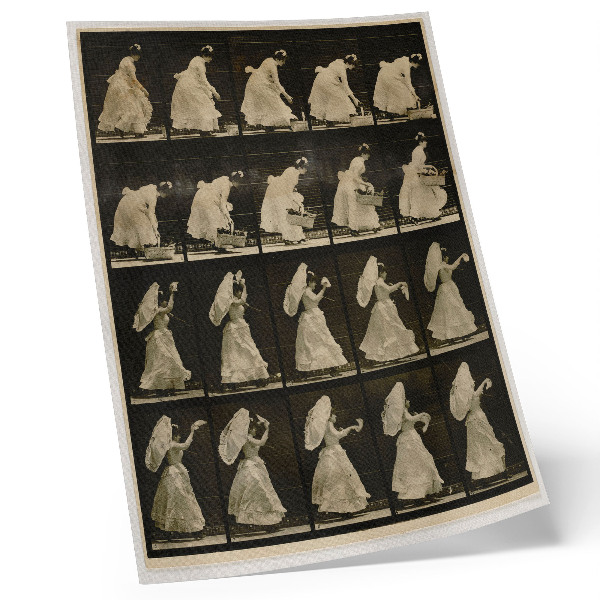 Poster rezistent pentru perete Femeie ridicând un coș, fluturând o batistă (cca. 1887), de Eadweard Muybridge