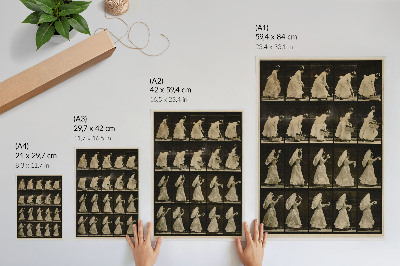 Poster rezistent pentru perete Femeie ridicând un coș, fluturând o batistă (cca. 1887), de Eadweard Muybridge