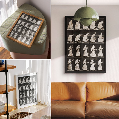 Poster în culori saturate Femeie ridicând un coș, fluturând o batistă (1887) – fotografie de Eadweard Muybridge