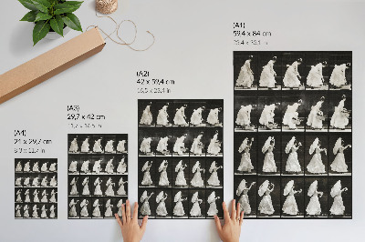 Poster în culori saturate Femeie ridicând un coș, fluturând o batistă (1887) – fotografie de Eadweard Muybridge