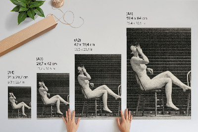 Grafică modernă pe pânză Femeie stând goală pe un scaun fumând o țigară, Eadweard Muybridge