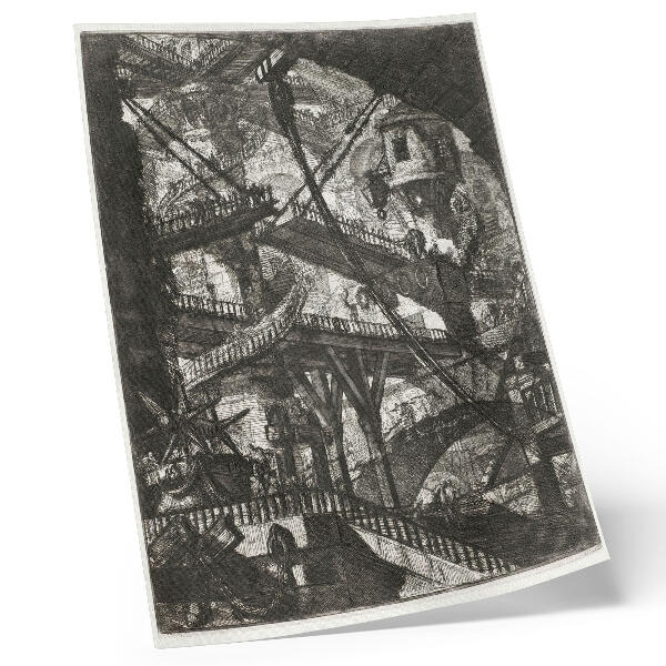 Poster rezistent pentru perete Podul mobil, placa VII din seria Carceri d'Invenzione, Giovanni Battista Piranesi