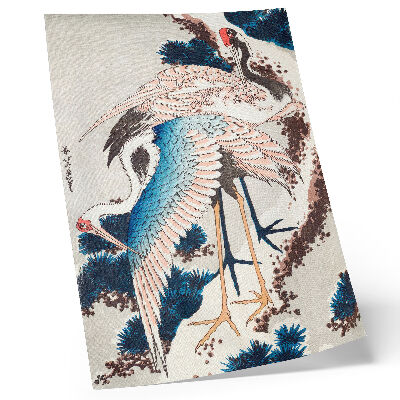 Poster în culori saturate Cocoșuri într-un copac acoperit de zăpadă de Katsushiki Hokusai (1834), xilogravură de epocă