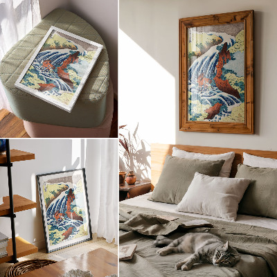 Poster rezistent pentru perete Gravură japoneză vintage pe lemn de Hokusai reprezentând cascadele Yoshitsune din Yoshino, provincia Izumi (1833–1834)