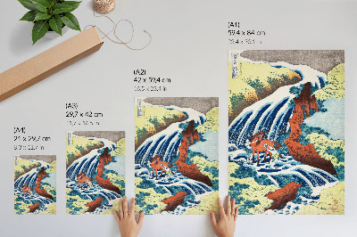 Poster rezistent pentru perete Gravură japoneză vintage pe lemn de Hokusai reprezentând cascadele Yoshitsune din Yoshino, provincia Izumi (1833–1834)