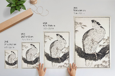Poster în culori saturate Pasărea de Katsushika Hokusai din Albumul schițelor (1814), gravură japoneză de epocă pe lemn