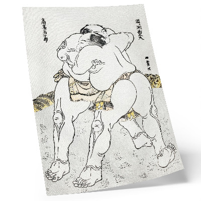 Poster în culori saturate Luptători de sumo de Katsushiki Hokusai (1760–1849), imprimeu de epocă japonez în lemn