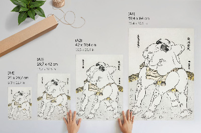 Poster în culori saturate Luptători de sumo de Katsushiki Hokusai (1760–1849), imprimeu de epocă japonez în lemn