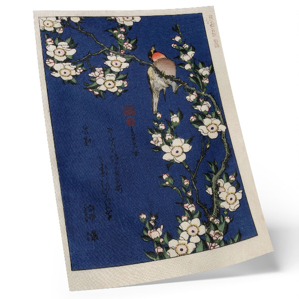 Poster rezistent pentru perete Katsushika Hokusai (1760-1849), Robin pe o ramură de cireș