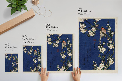 Poster rezistent pentru perete Katsushika Hokusai (1760-1849), Robin pe o ramură de cireș