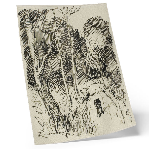 Grafică modernă pe pânză Peisaj forestier cu un vagabond de Théophile-Alexandre Pierre Steinlen