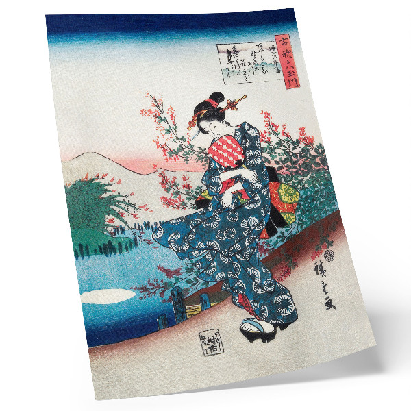 Poster în culori saturate Femeie japoneză (1844-1846), gravură în lemn de epocă de Utagawa Hiroshige