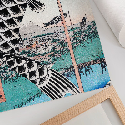 Grafică modernă pe pânză Podul Suidobashi și Surugadai al lui Utagawa Hiroshige (1857)