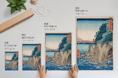 Grafică modernă pe pânză Intrarea în peșteră de pe insula Enoshima din provincia Sagami, nr. 15, de Utagawa Hiroshige