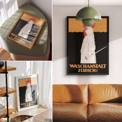 Poster în culori saturate Waschanstalt Zurich (1905), un afiș publicitar istoric de Robert Hardmeyer