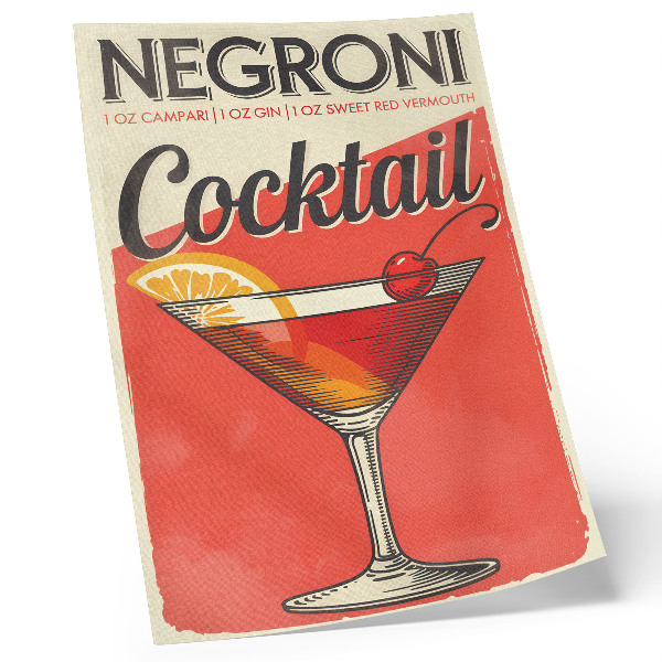Poster în culori saturate Cocktail Negroni cu lămâie și cireșe