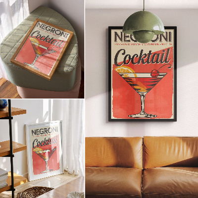 Poster în culori saturate Cocktail Negroni cu lămâie și cireșe