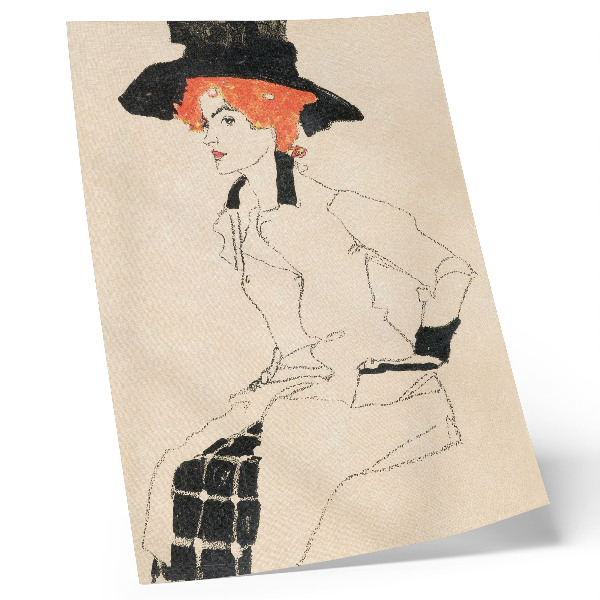 Grafică modernă pe pânză Portretul unei femei (1910) de Egon Schiele – un desen feminin cu linii din colecția MET