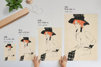 Grafică modernă pe pânză Portretul unei femei (1910) de Egon Schiele – un desen feminin cu linii din colecția MET