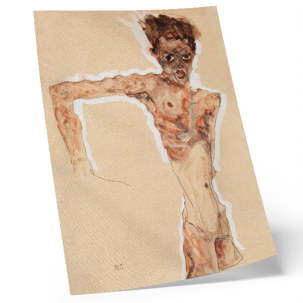Poster rezistent pentru perete Bărbat gol: Autoportret (1911) de Egon Schiele – o pictură masculină din colecția Muzeului MET