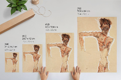 Poster rezistent pentru perete Bărbat gol: Autoportret (1911) de Egon Schiele – o pictură masculină din colecția Muzeului MET
