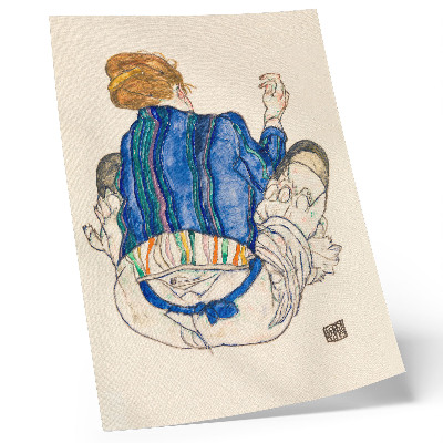 Poster în culori saturate Femeie așezată, vedere din spate (1917) de Egon Schiele – un desen liniar feminin din colecția MET