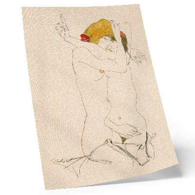 Grafică modernă pe pânză Două femei îmbrățișându-se (1913) de Egon Schiele – un desen feminin cu linii din colecția MET