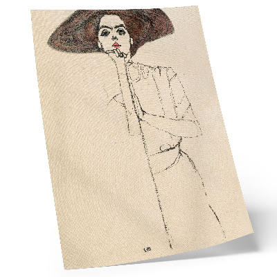 Poster în culori saturate Portretul unei femei (1910) de Egon Schiele – un desen feminin cu linii din colecția MET