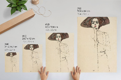 Poster în culori saturate Portretul unei femei (1910) de Egon Schiele – un desen feminin cu linii din colecția MET