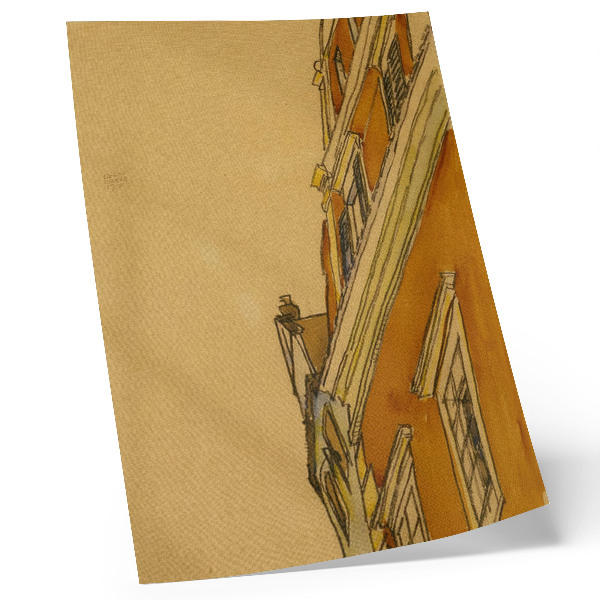 Grafică modernă pe pânză Vedere frontală a clădirii (casă din Krumau) (1910) de Egon Schiele
