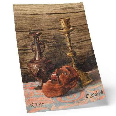 Grafică modernă pe pânză Natură statică cu sfeșnic, vază și mască de Egon Schiele