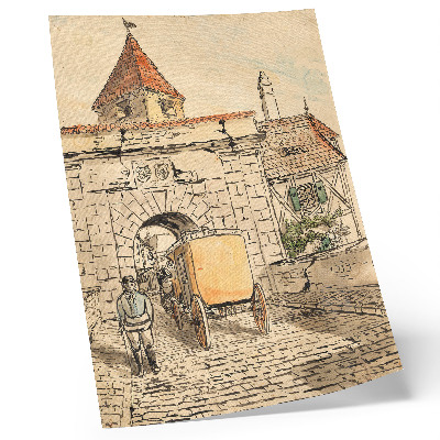Poster rezistent pentru perete Poarta orașului cu trăsură (lucrare studențească) de Egon Schiele